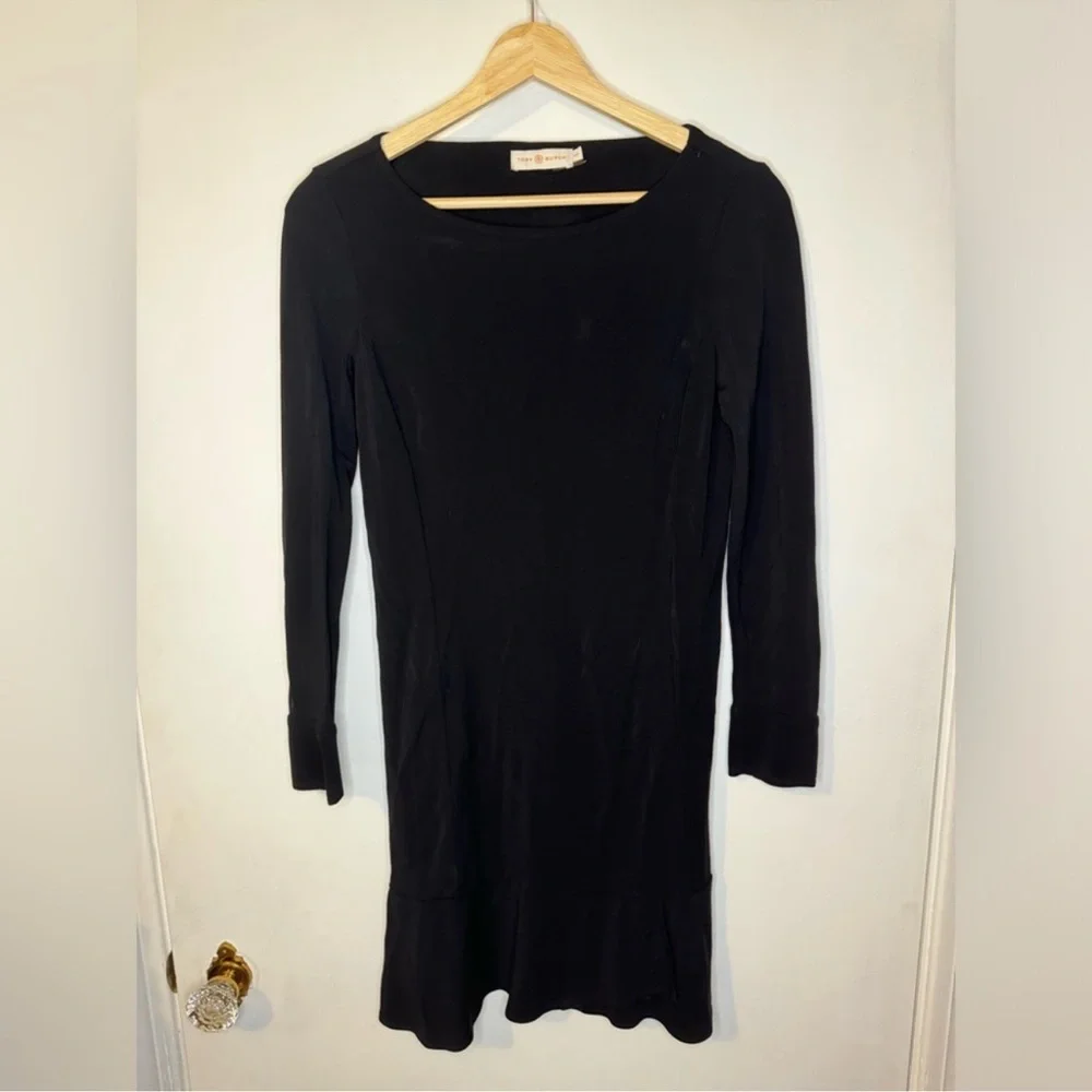 $300 TORY BURCH “Foster” Black Long Sleeve Ruffle Dress Gold Buttons Size Small